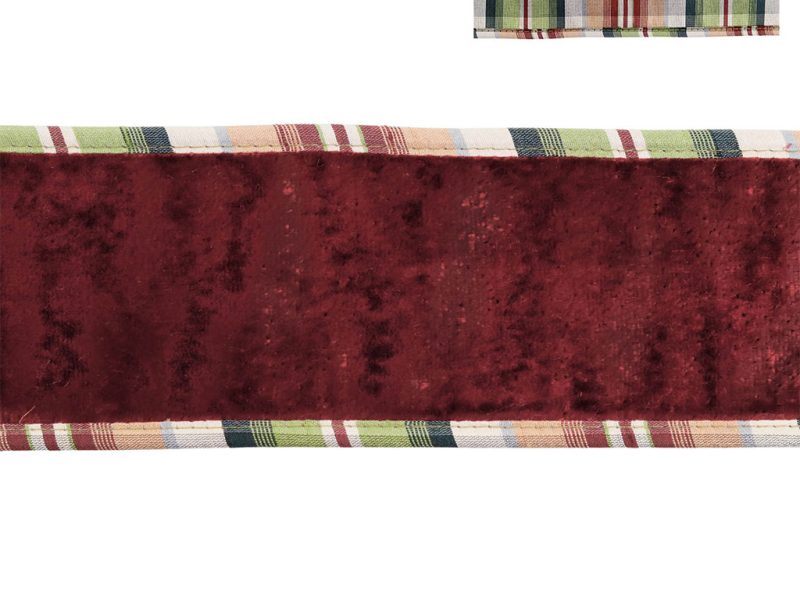 L 36517 Christmas Decorative Items Velvet Tartan Edges Ribbon Burgundy Green Cream