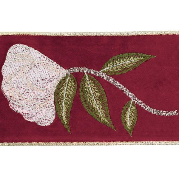 L 36519 Christmas Decorative Items Velvelt Dupion Embroidered Flower Ribbon Burgundy White Green