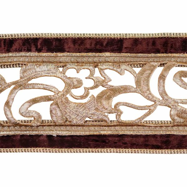 L 36528 Christmas Decorative Items Velvet Dupion Open Swirl Trim Ribbon Brown Gold