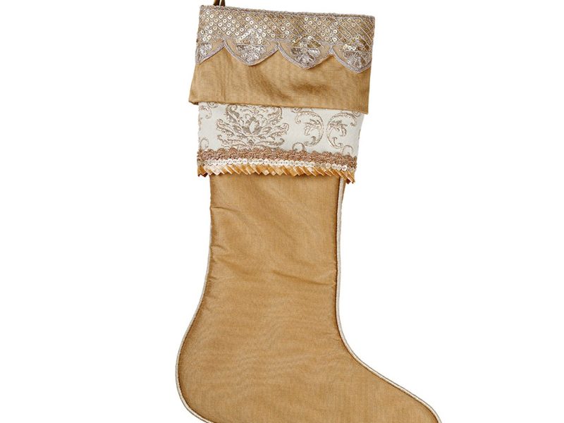 L 36531 Christmas Decorative Items Dupion Jacquard Trim Stocking Brown White Silver
