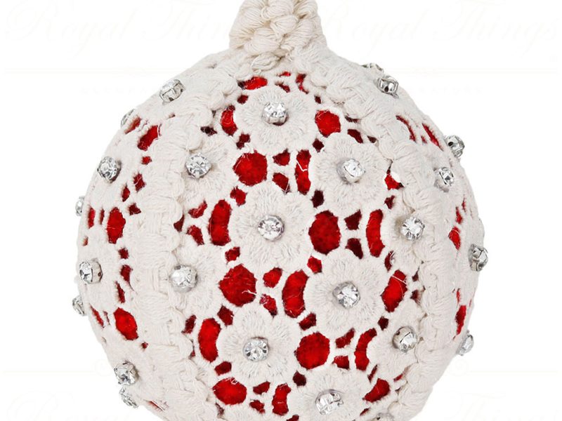 L 36558 Goodwill Christmas Balls Lace Velvet Jewel Flower Ball Red Cream
