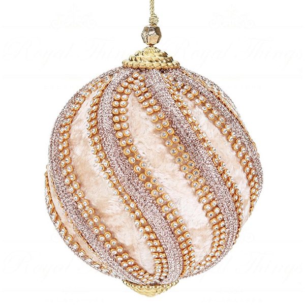 L 36563 Goodwill Christmas Balls Velvet Jewel Swirl Trim Ball Cream