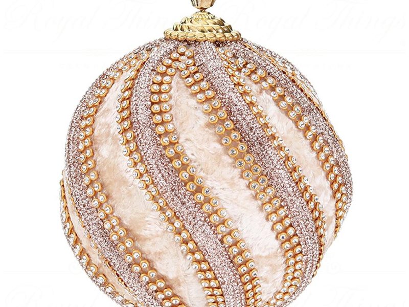 L 36563 Goodwill Christmas Balls Velvet Jewel Swirl Trim Ball Cream