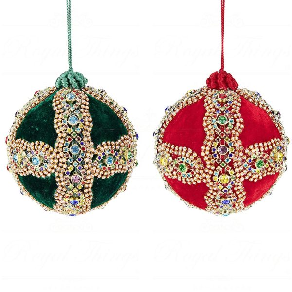 L 36579 Goodwill Christmas Balls Velvet Jewel Cross Ball Red Green Multi