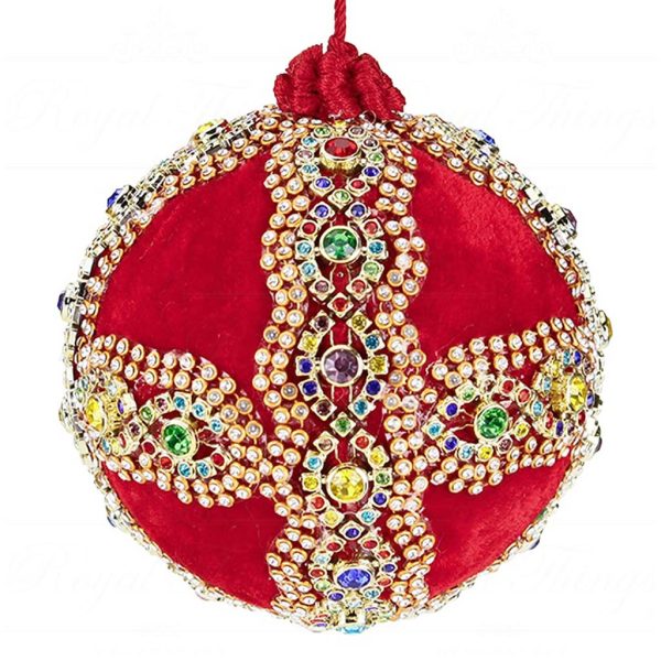 L 36579 Goodwill Christmas Balls Velvet Jewel Cross Ball Red Green Multi Vari Red