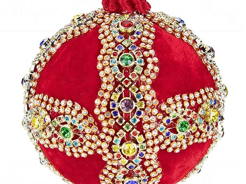 L 36579 Goodwill Christmas Balls Velvet Jewel Cross Ball Red Green Multi Vari Red