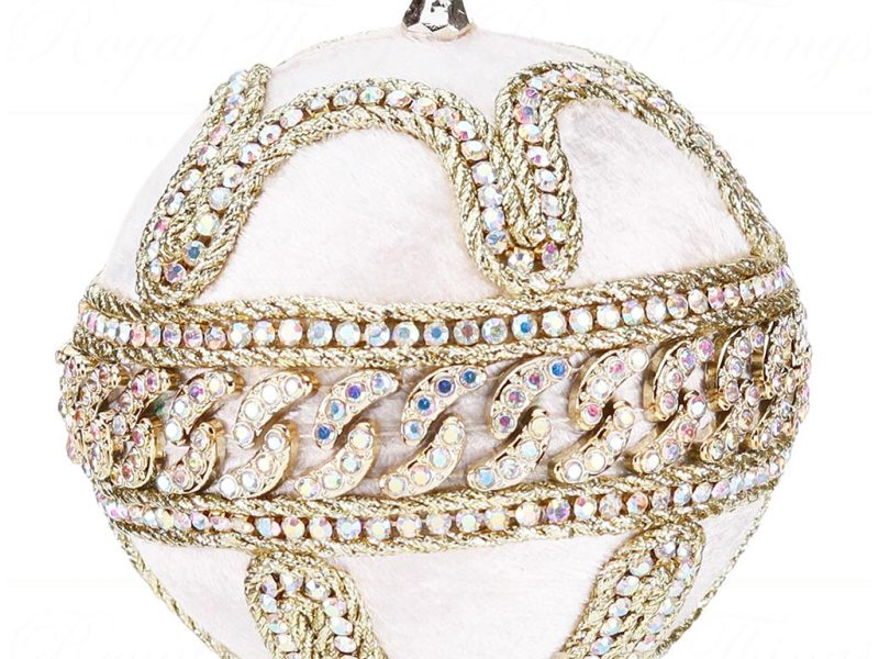 L 36581 Goodwill Christmas Balls Velvet Jewel Trim Swirl Ball Cream