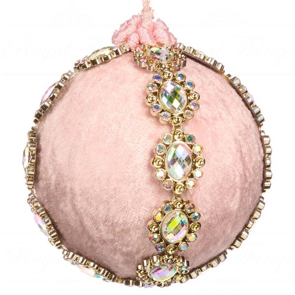 L 36617 Goodwill Christmas Balls Fabric Oval Jewel Trim Ball Light Pink