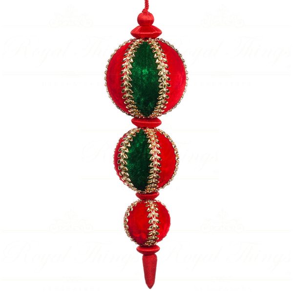 L 36623 Goodwill Christmas Balls Fabric Jewel Ball Finial Ornament Red Green Gold