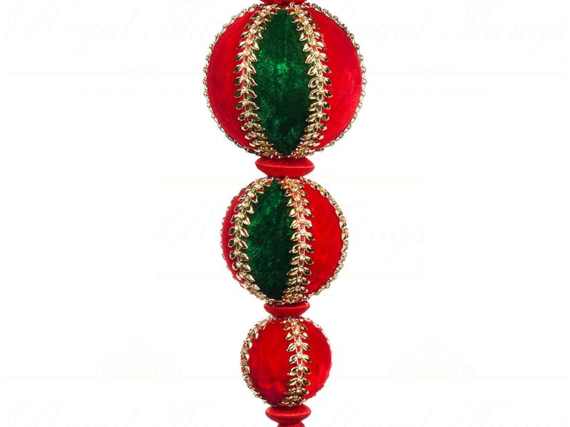 L 36623 Goodwill Christmas Balls Fabric Jewel Ball Finial Ornament Red Green Gold