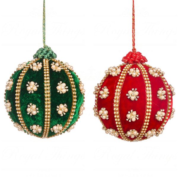 L 36625 Goodwill Christmas Balls Fabric Pearl Ball Green Red Gold