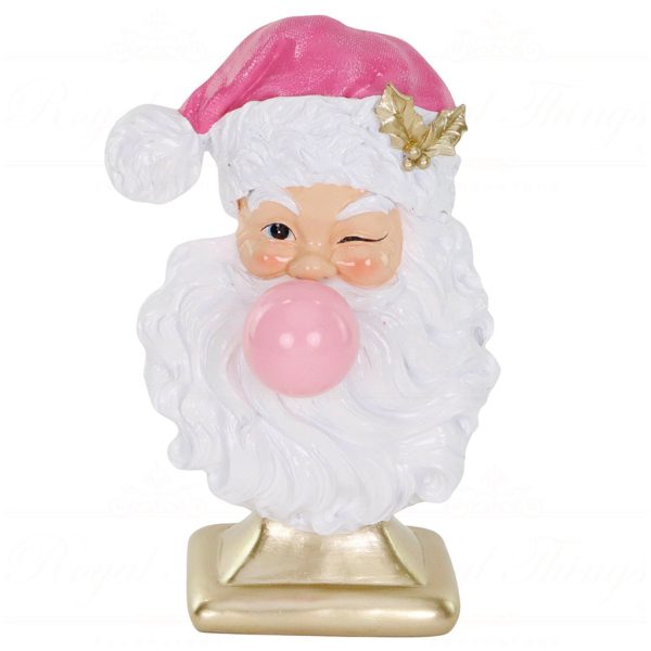 Lex 10013 Goodwill Christmas Decorative Items Santa With Bubble Gum Bust Tabletop White Pink Gold