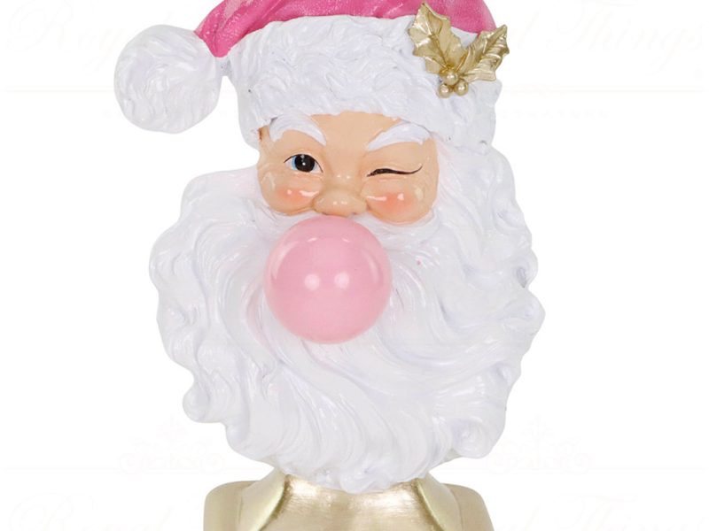 Lex 10013 Goodwill Christmas Decorative Items Santa With Bubble Gum Bust Tabletop White Pink Gold