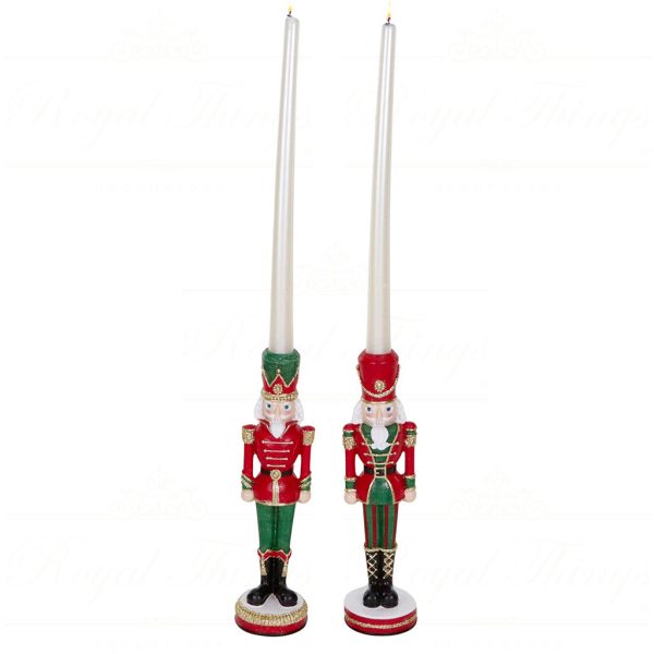 Lex 10020 Goodwill Christmas Decorative Items Nutcracker Candle Holder Tabletop Red Green