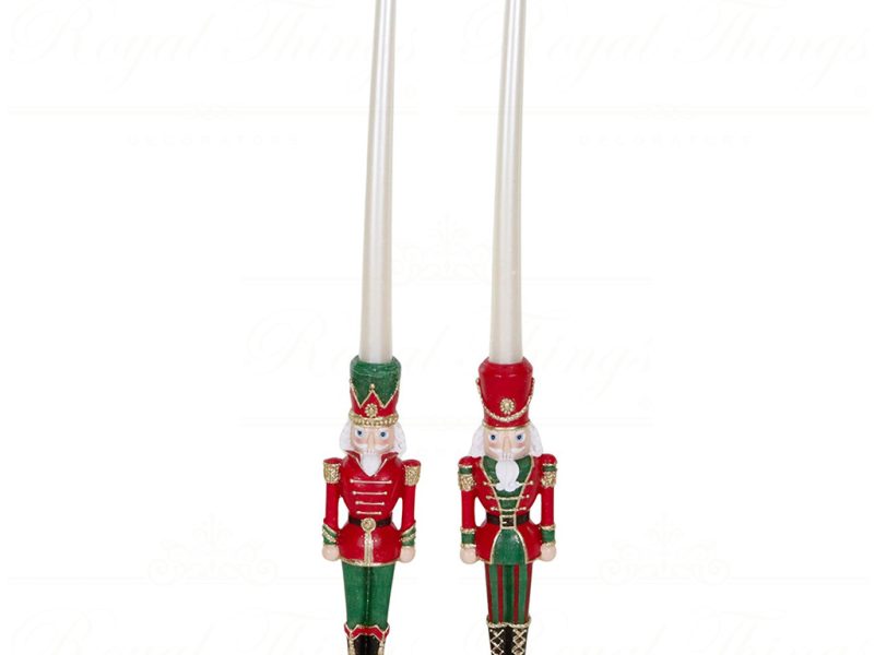 Lex 10020 Goodwill Christmas Decorative Items Nutcracker Candle Holder Tabletop Red Green