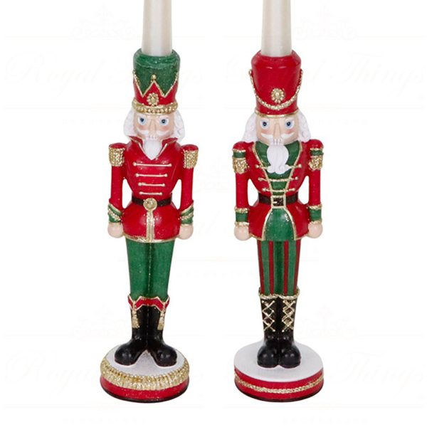 Lex 10020 Goodwill Christmas Decorative Items Nutcracker Candle Holder Tabletop Red Green Closeup