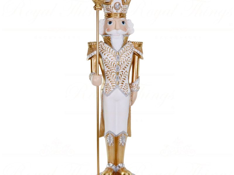 Lex 10021 Goodwill Christmas Decorative Items Led Battery Operated Nutcracker With Staff Tabletop Gold White