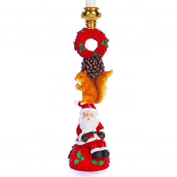 Lt 99004 Goodwill Christmas Decorative Items Santa Squirrel Candle Holder Tabletop Red Brown Closeup