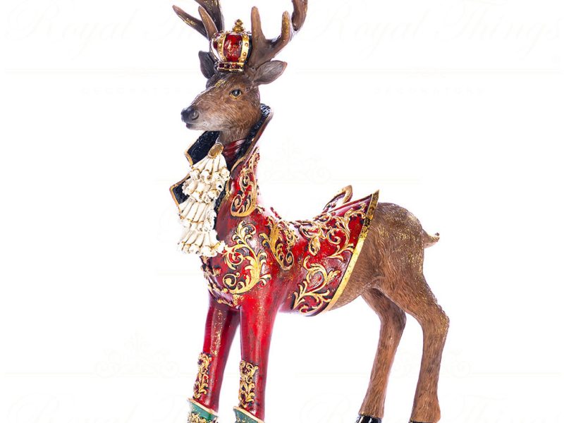 Lt 99005 Goodwill Christmas Decorative Items Royal Standing Deer Tabletop Brown Burgundy Gold
