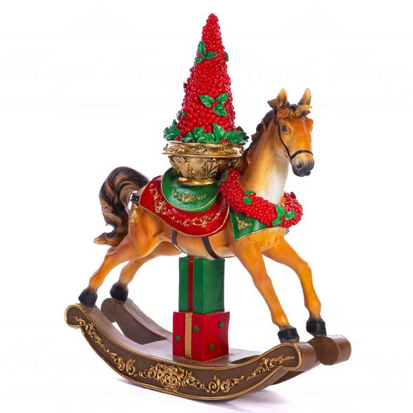 Lt 99016 Goodwill Christmas Decorative Items Xmas Rocking Horse With Tree Gifts Tabletop Brown Red