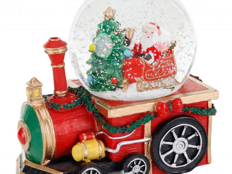 Mc 20016 Goodwill Christmas Decorative Items Music Santa On Train Snow Globe Tabletop Red Green