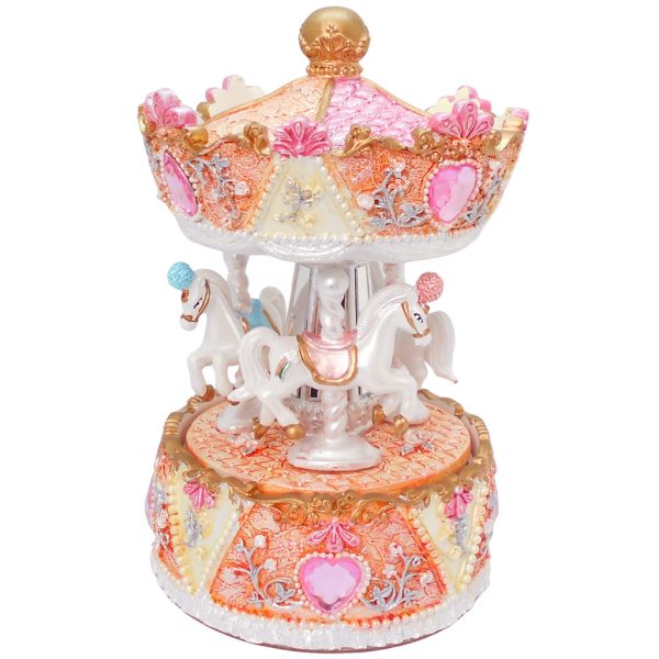 Mc 20050 Goodwill Christmas Decorative Items Music Motion Horse Carousel Tabletop Pink Orange White