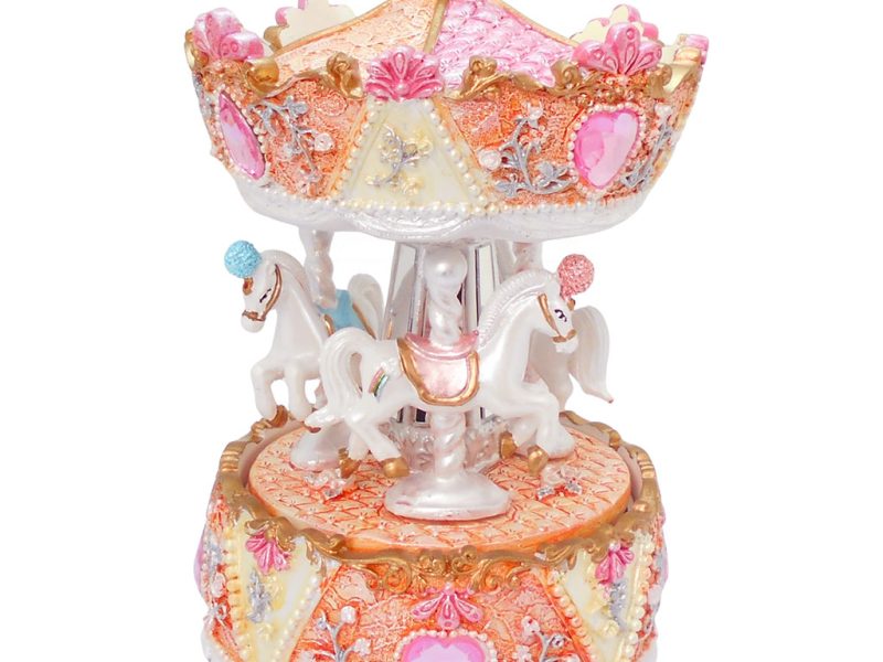 Mc 20050 Goodwill Christmas Decorative Items Music Motion Horse Carousel Tabletop Pink Orange White