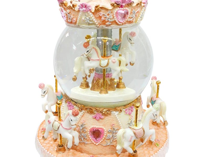 Mc 20052 Goodwill Christmas Decorative Items Music Motion Horse Car.snow Globe Tabletop Orange Pink White