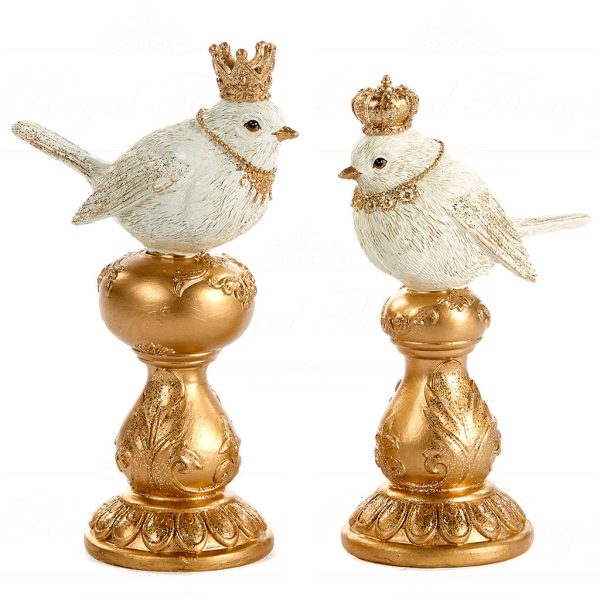 Mc 33013 Goodwill Christmas Decorative Items Royal Bird With Crown On Stand Tabletop Gold White