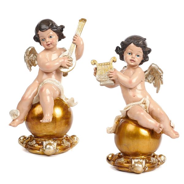 Mc 38006 Christmas Decorative Items Music Cherub On Ball Tabletop Cream Gold