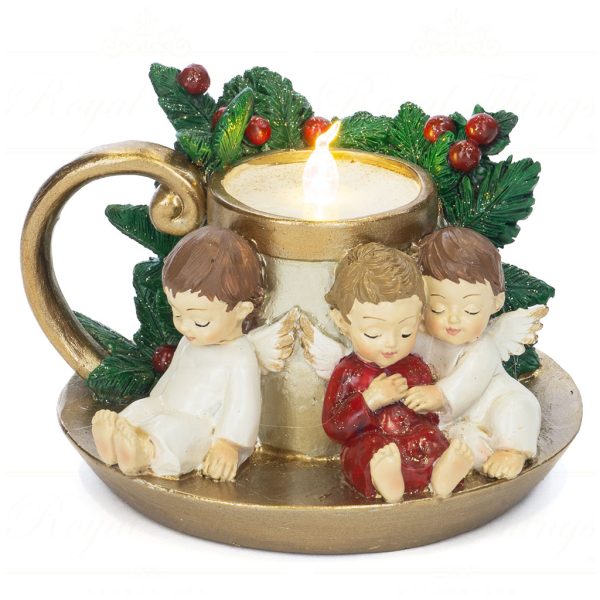 Mc 38367 Goodwill Christmas Decorative Items Led Sleeping Angels Candle Holder Battery Operated Tabletop Red Gold