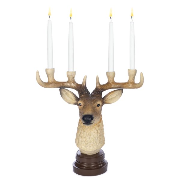 Mc 38386 Christmas Decorative Items Deer Bust Candle Holder Tabletop Cream Brown