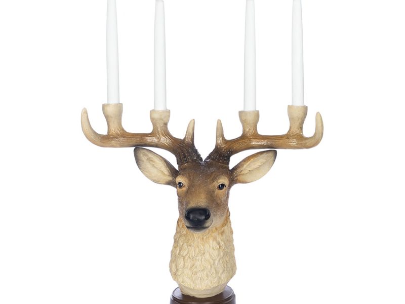 Mc 38386 Christmas Decorative Items Deer Bust Candle Holder Tabletop Cream Brown