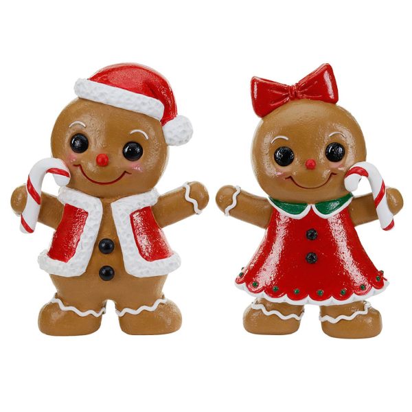 Mc 38389 Christmas Decorative Items Display Gingerbread Town Boy Girl Tabletop Brown Red Green