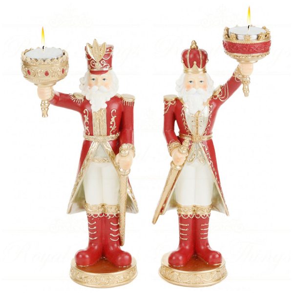 Mc 38409 Goodwill Christmas Decorative Items Nutcracker Candle Holder Tabletop Red Cream