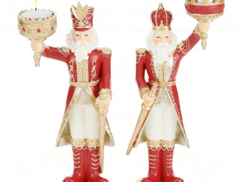 Mc 38409 Goodwill Christmas Decorative Items Nutcracker Candle Holder Tabletop Red Cream