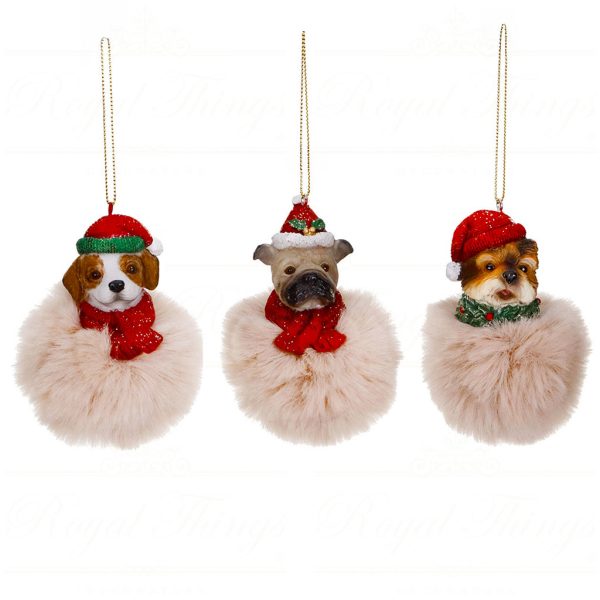 Mc 38516 Goodwill Christmas Ornaments Furry Xmas Dog Head On Ball Ornament Red Cream