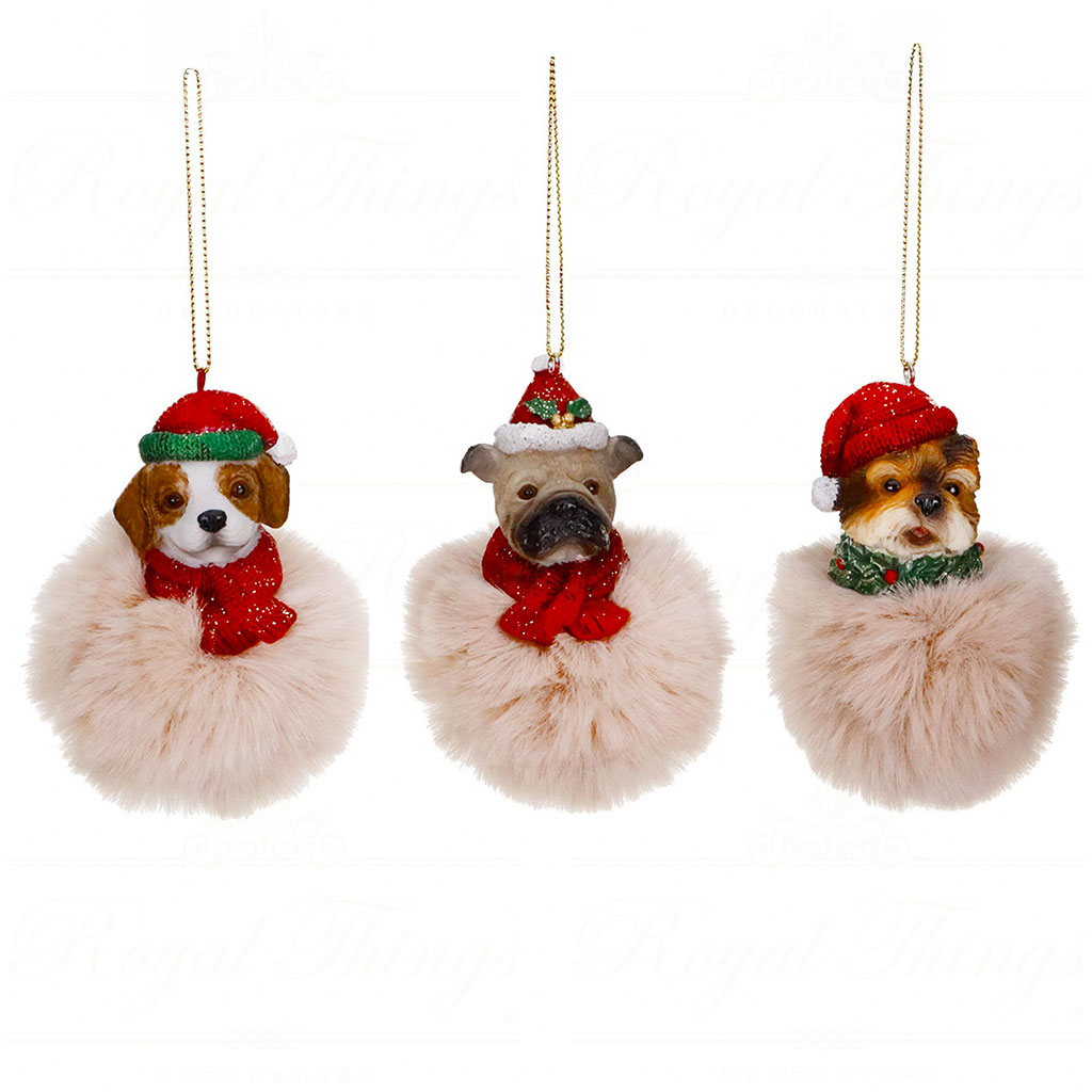 MC 38516 goodwill christmas ornaments furry xmas dog head on ball ornament red cream Mc 38516 Goodwill Christmas Ornaments Furry Xmas Dog Head On Ball Ornament Red Cream