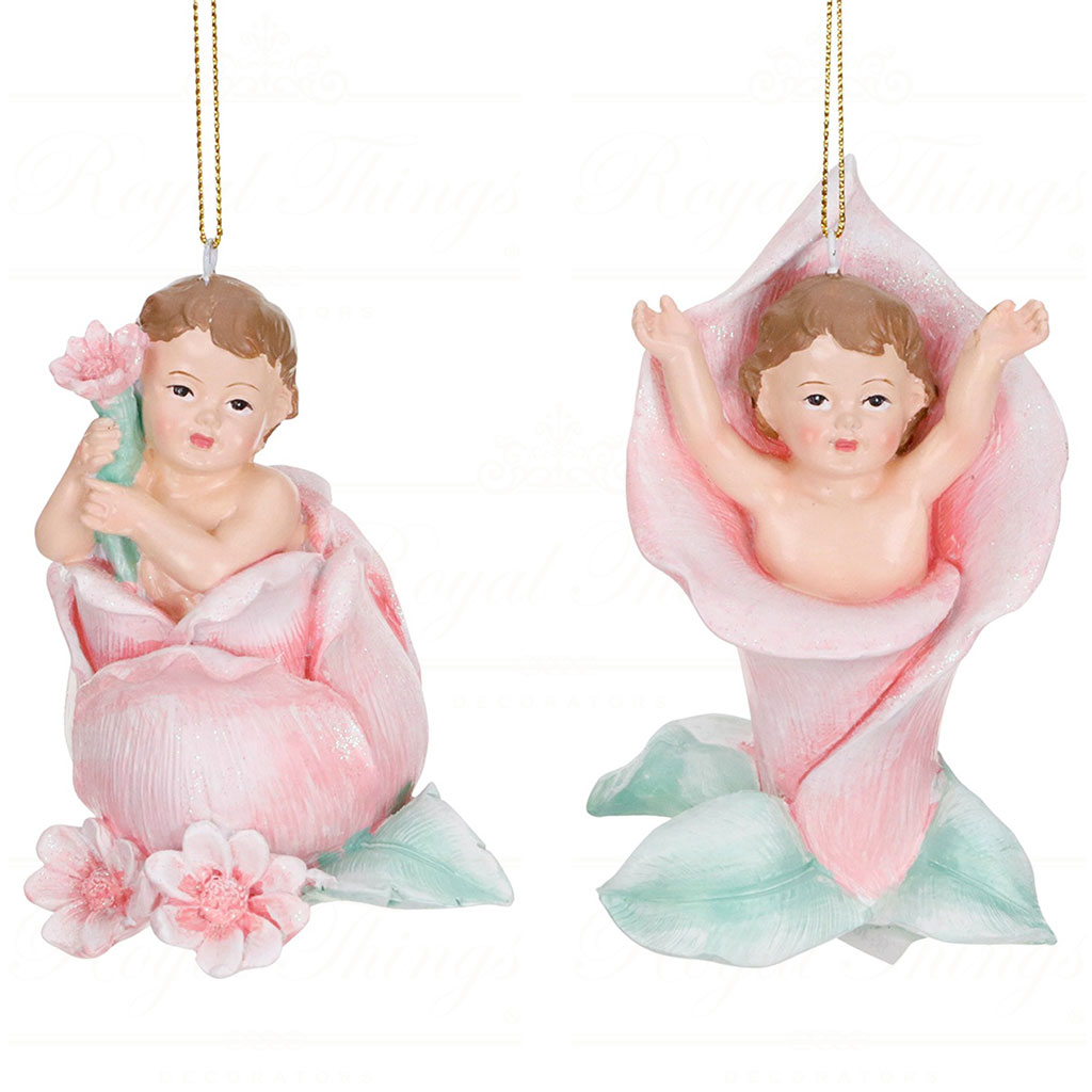 MC 38555 goodwill christmas ornaments baby in flower ornament pink green Mc 38555 Goodwill Christmas Ornaments Baby In Flower Ornament Pink Green