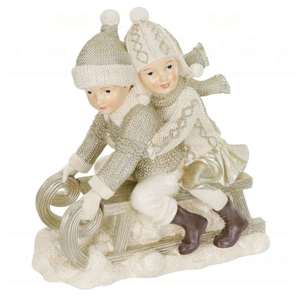 Mc 38585 Goodwill Christmas Decorative Items Apres Ski Snow Kids On Sleigh Tabletop Creme Beige
