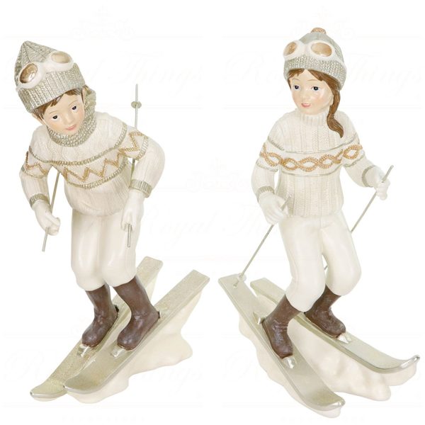 Mc 38586 Goodwill Christmas Decorative Items Apres Ski Skiing Snow Kids Tabletop White Gold