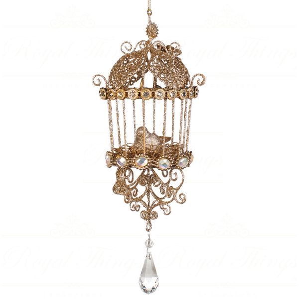 Mo 95231 Goodwill Christmas Ornaments Wire Jewel Bird In Cage Ornament Gold