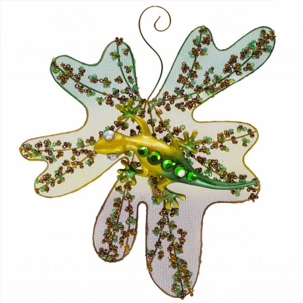 Mo 95240 Goodwill Christmas Ornaments Lizard On Leaf On Clip Green Gold Vari Green
