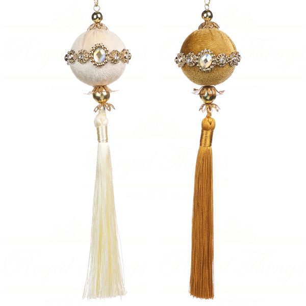 Mo 96337 Goodwill Christmas Balls Fabric Jewel Ball With Tassel Ornament Gold Cream
