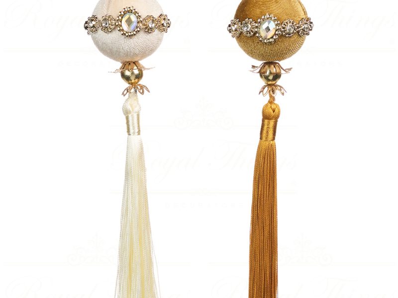 Mo 96337 Goodwill Christmas Balls Fabric Jewel Ball With Tassel Ornament Gold Cream
