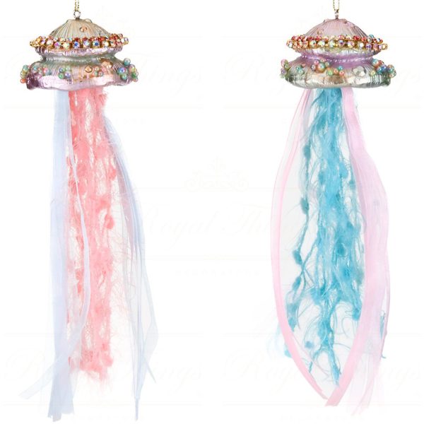 Mo 96413 Goodwill Christmas Ornaments Fabric Ribbon Jellyfish Ornament Pink Blue