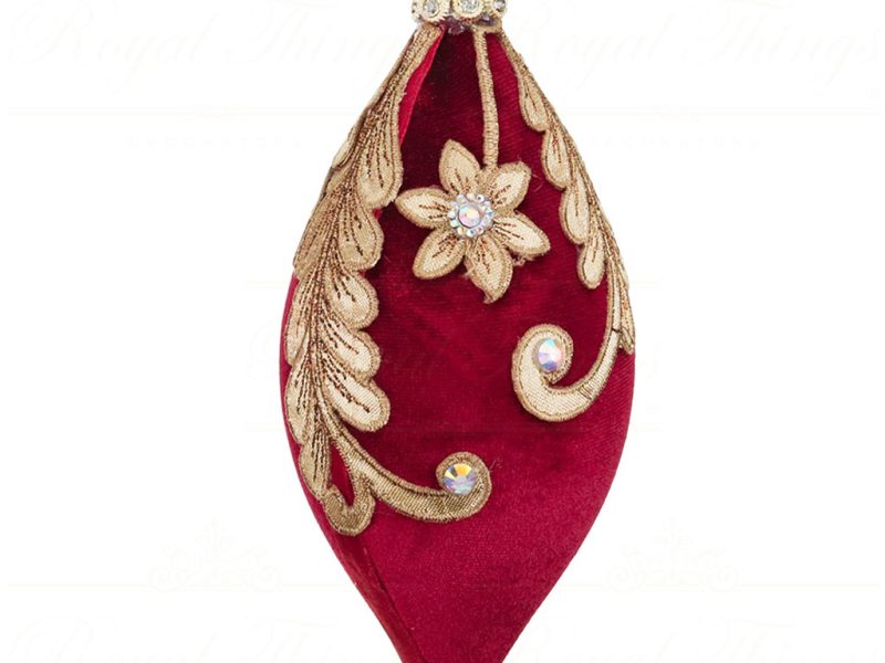 Mo 96417 Goodwill Christmas Balls Fabric Lace Top Ball Finial Ornament Red Gold Vari Long