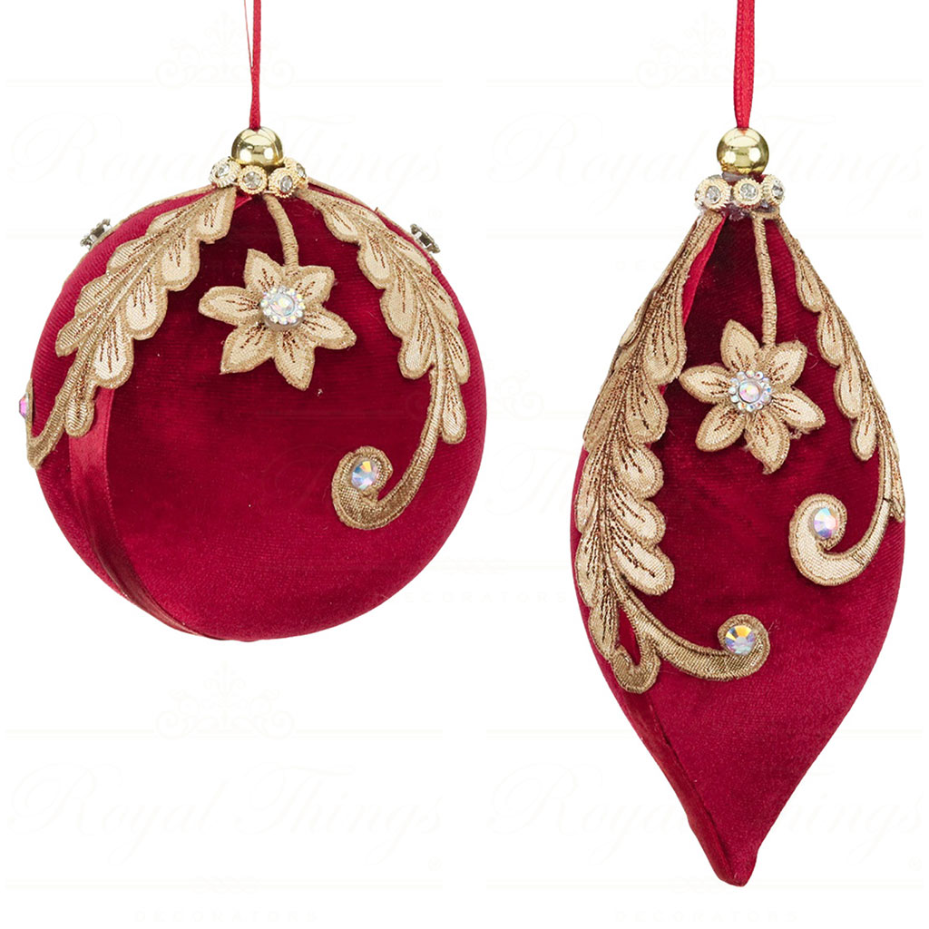 MO 96417 goodwill christmas balls fabric lace top ball finial ornament red gold Mo 96417 Goodwill Christmas Balls Fabric Lace Top Ball Finial Ornament Red Gold