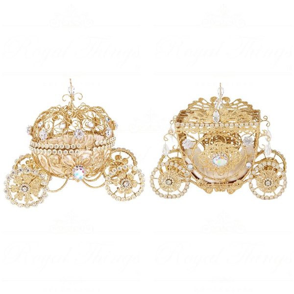 Mo 96420 Goodwill Christmas Decorative Items Metal Wire Fabric Jewel Carriage Box Tabletop Gold
