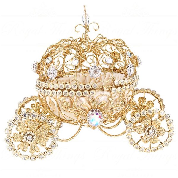 Mo 96420 Goodwill Christmas Decorative Items Metal Wire Fabric Jewel Carriage Box Tabletop Gold Vari A